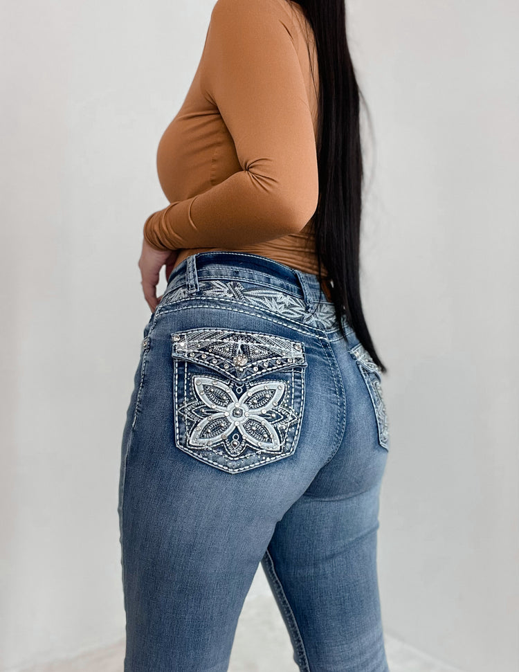 Rodeo Florecitas Bling Jeans Med Wash