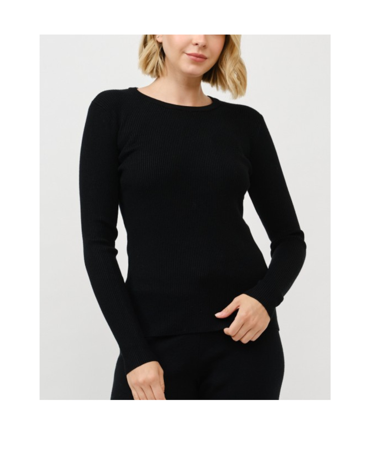 Round Neck Ribbed Long Sleeve Top