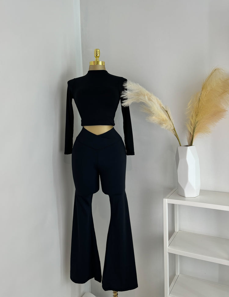 Snatched Crossover FLARED Leggings In Black