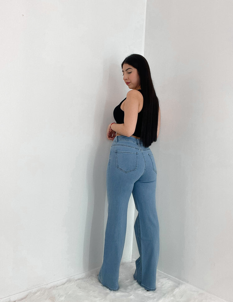 Sparkly Rhinestone Straight Leg Jeans Med Wash