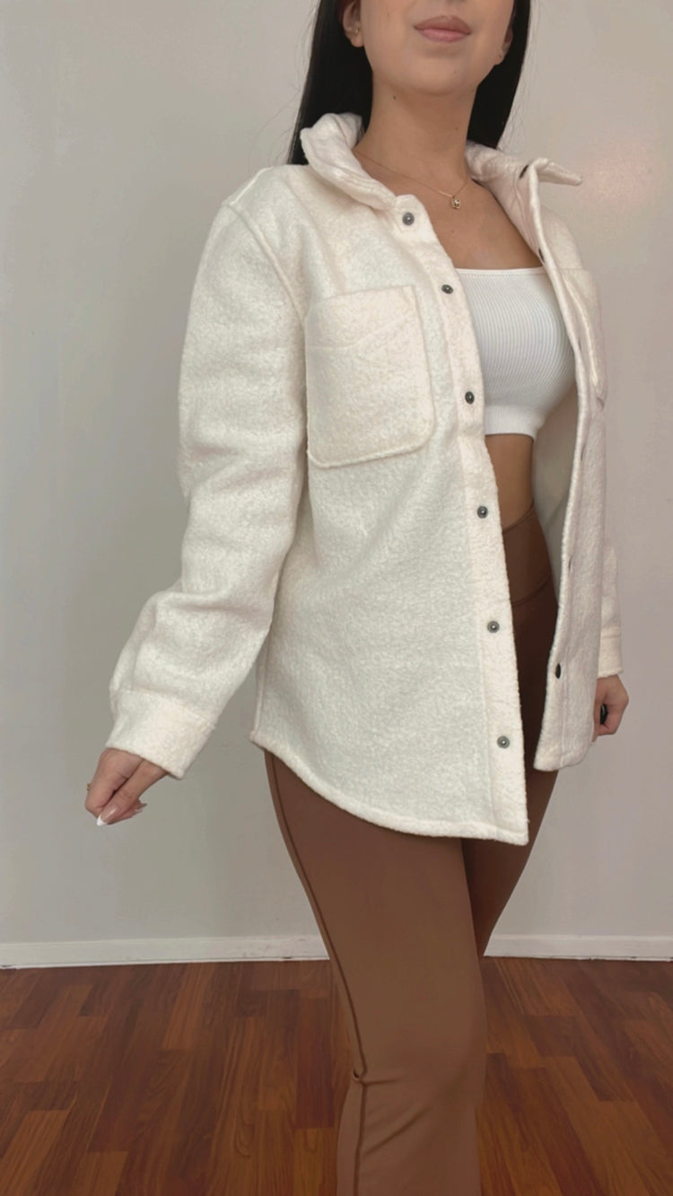 Valentina Wool Shacket In The Color Ivory