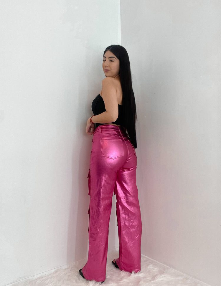 Metalic Cargo Pants In The Color Pink