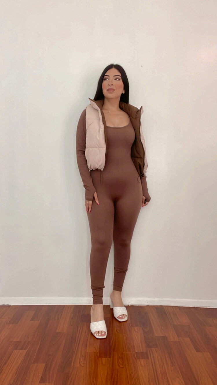 Reversible Puffer Vest In Brown/Beige