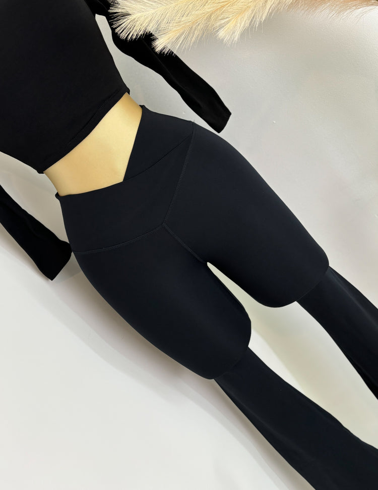 Snatched Crossover FLARED Leggings In Black