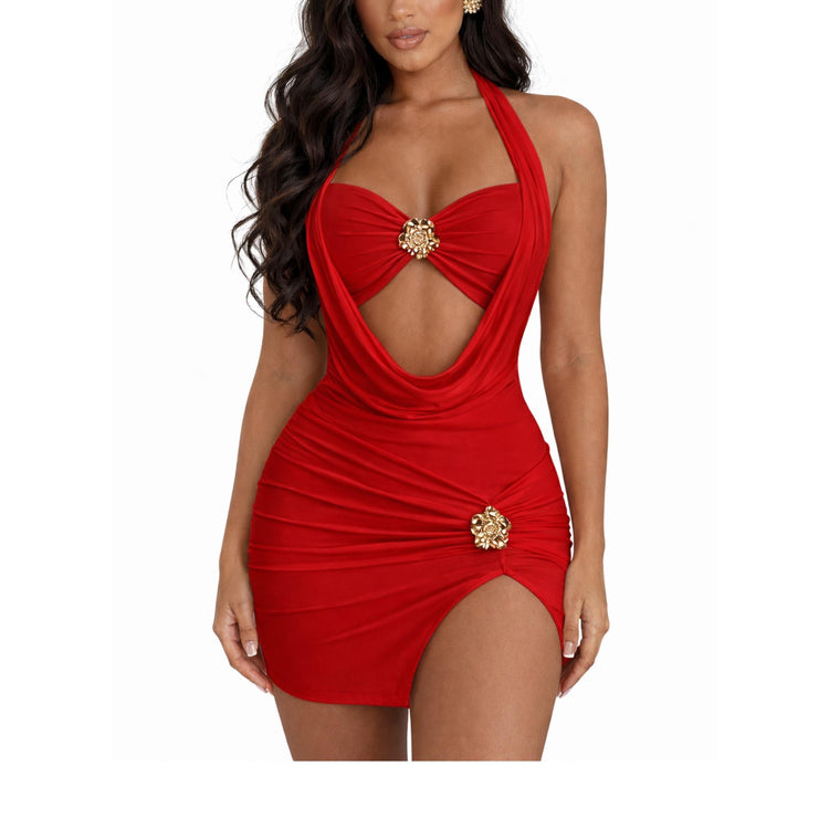 Unique Halter Mini Dress