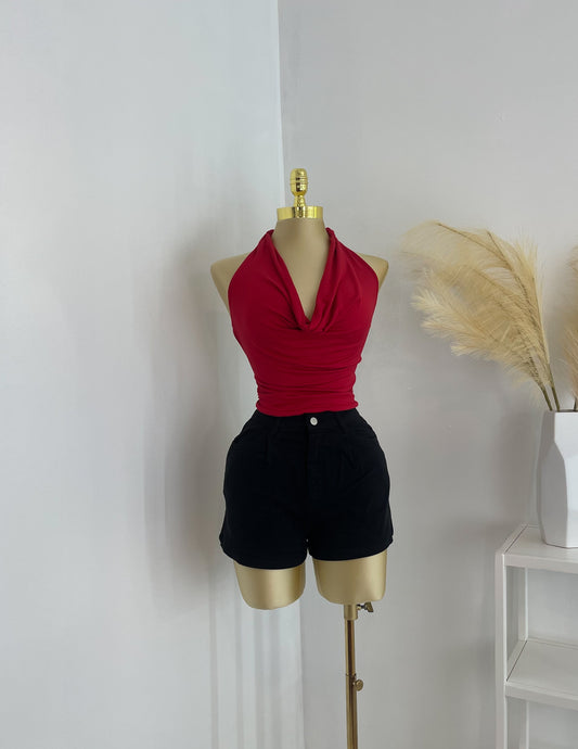 Black High Rise Denim Shorts