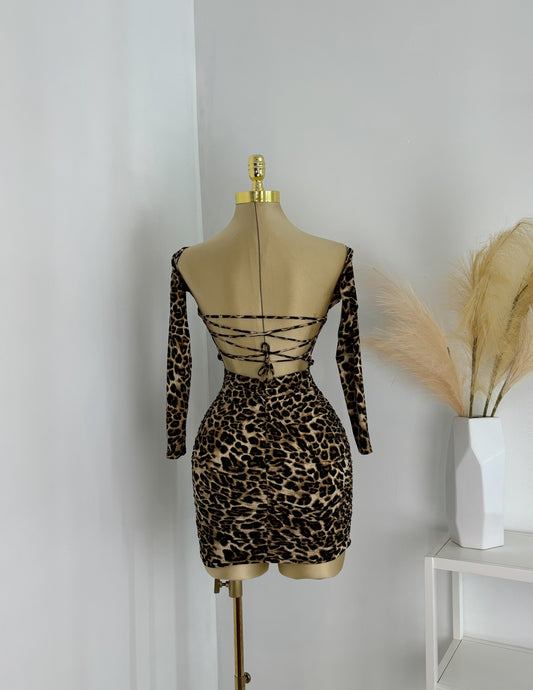 Cheetah Print Open Back Mini Dress