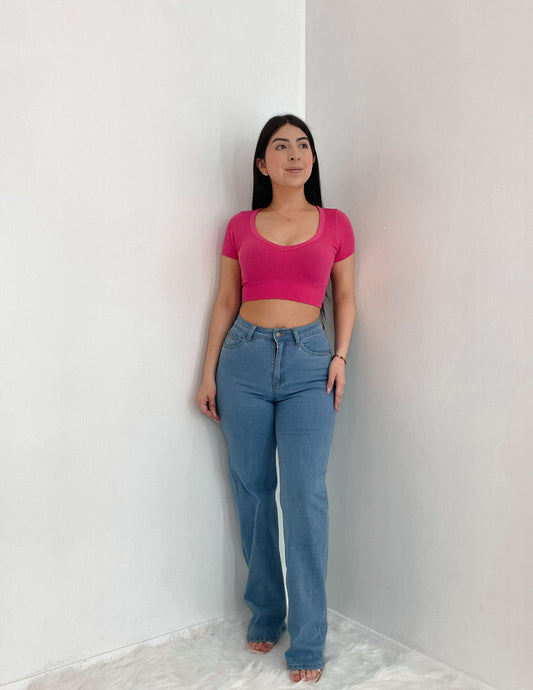 Everyday Ribbed Crop Top In Hot Pink
