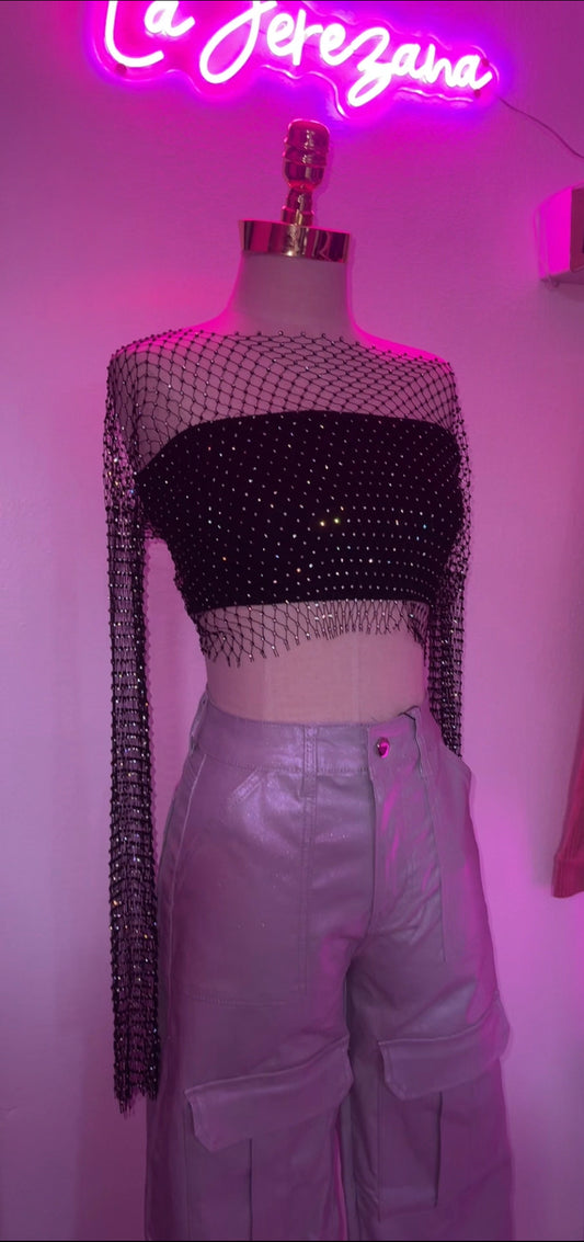 Fresa Rhinestone Long Sleeve Top In Black