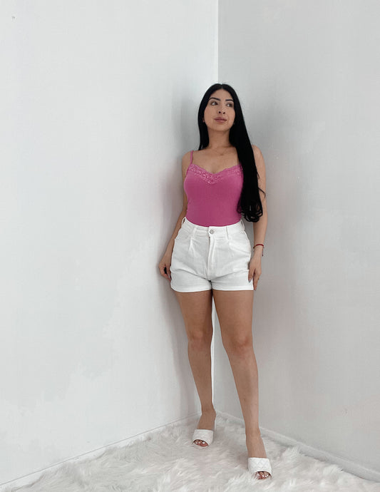 White High Rise Denim Shorts