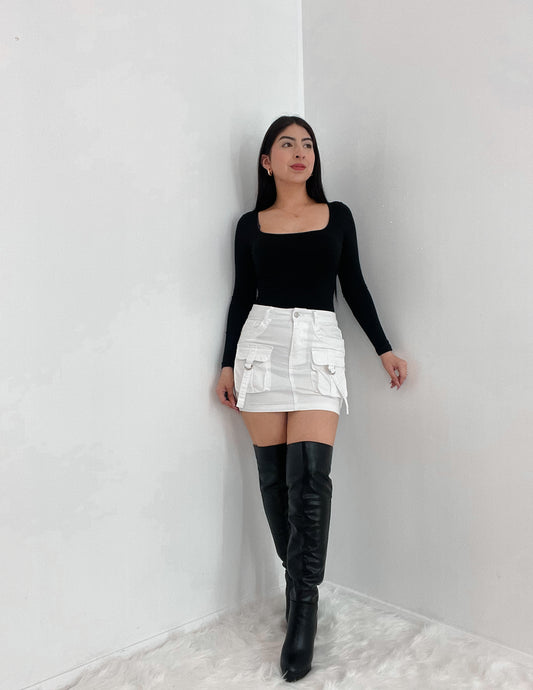 It Girl Denim Cargo Skirt  In The Color White
