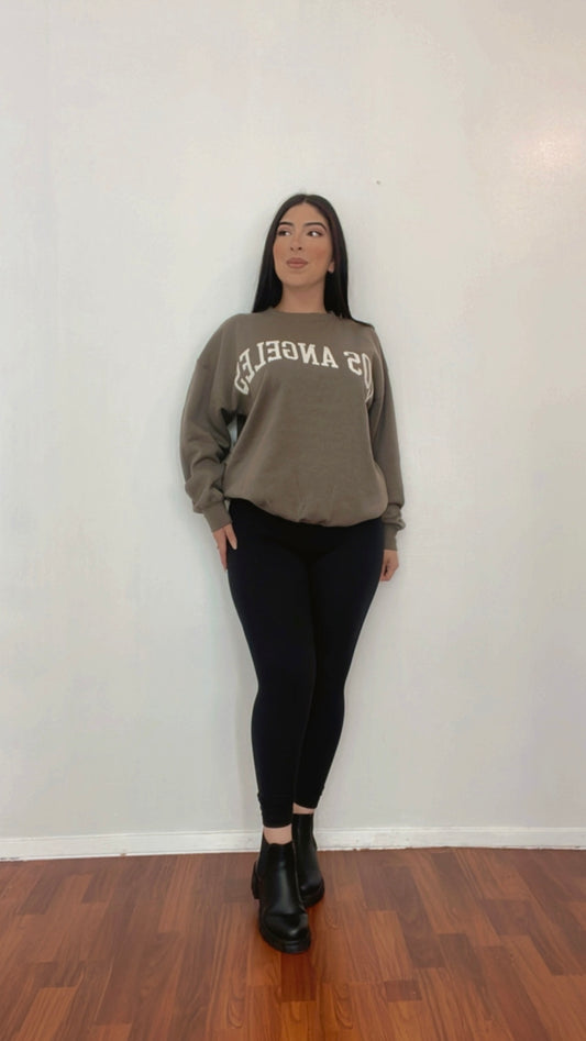 Los Angeles Embroidered Oversized Crewneck In Fossil