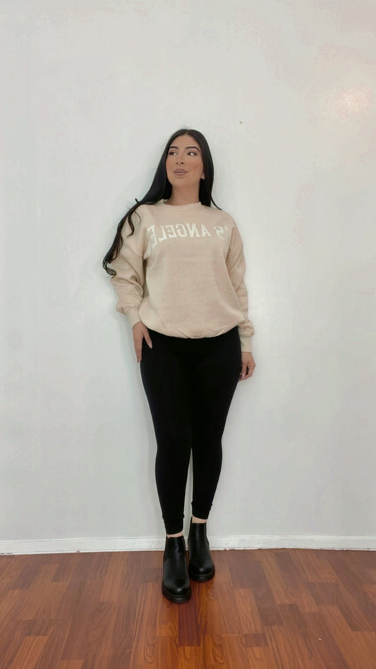 Los Angeles Embroidered Oversized Crewneck In Beige