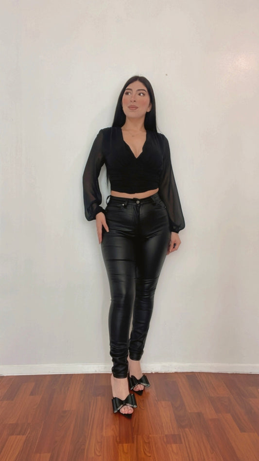 Long Sleeve Corset Top In Black