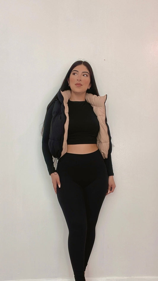 Reversible Puffer Vest Black/Beige
