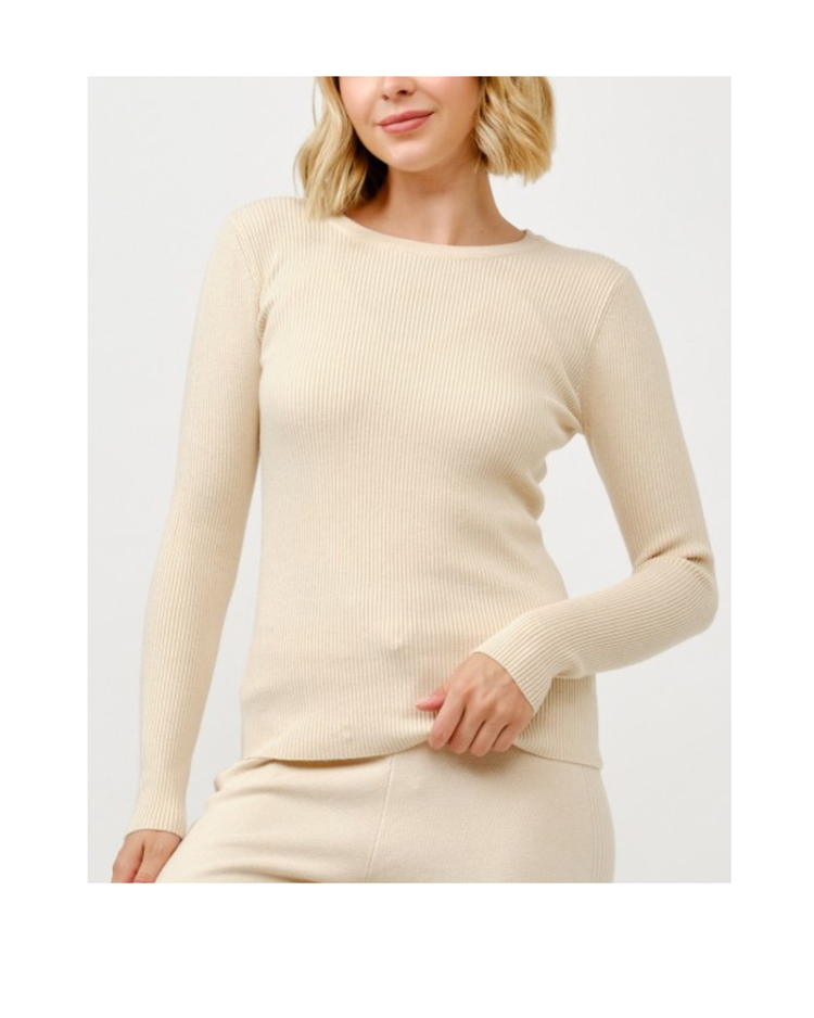 Round Neck Ribbed Long Sleeve Top