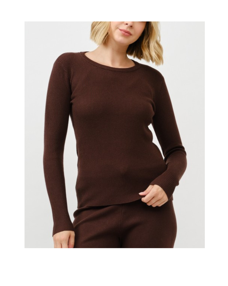 Round Neck Ribbed Long Sleeve Top