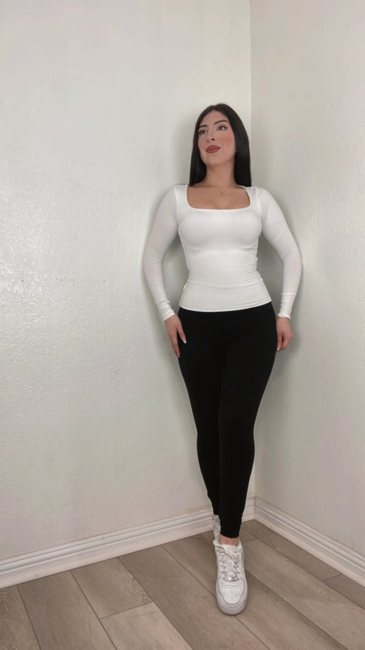 Slimming Double Layered Long Sleeve Top In White
