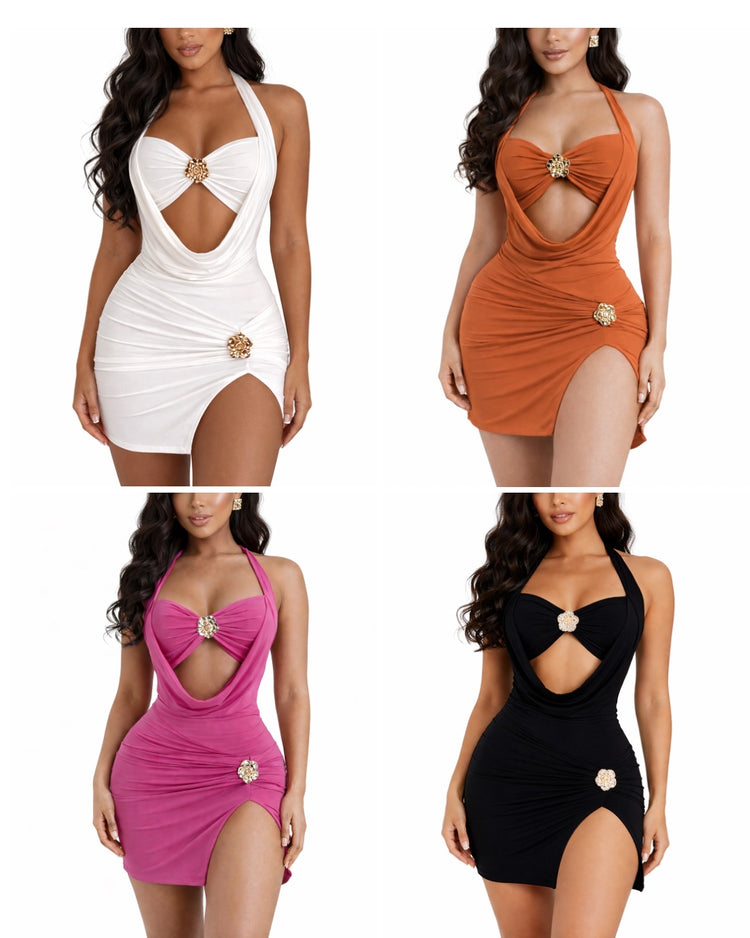 Unique Halter Mini Dress