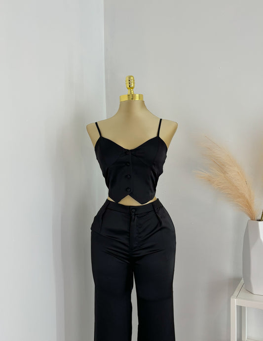Zaida Satin Top In Black