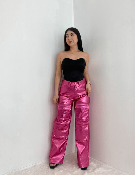 Metalic Cargo Pants In The Color Pink