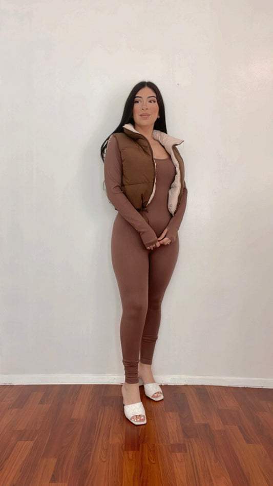 Reversible Puffer Vest In Brown/Beige